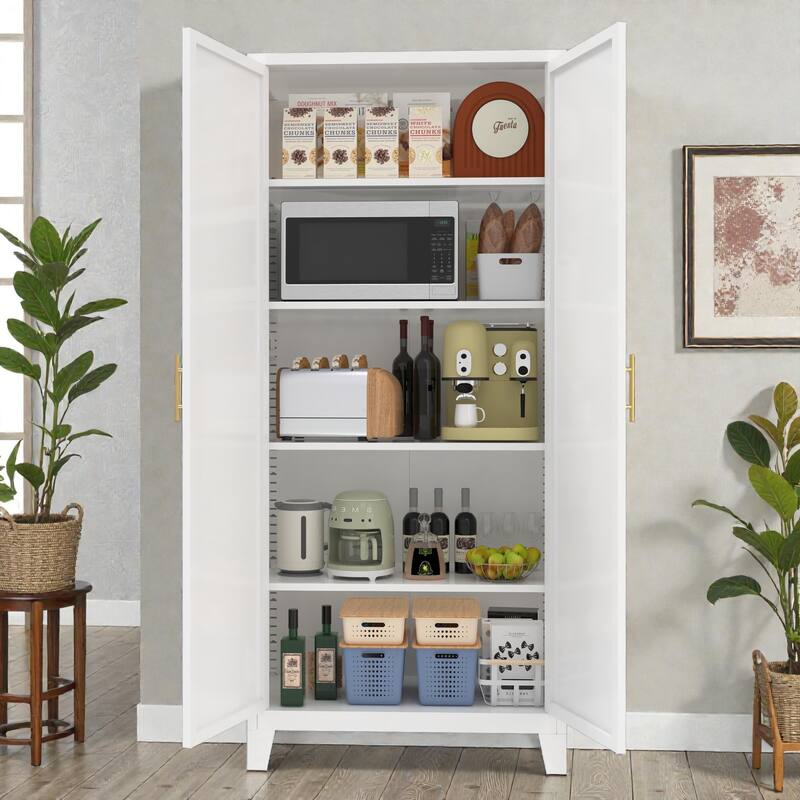 71'' Metal Storage Cabinet with Shapely Doors, Adjustable Shelves, Tall Steel Organizer for Bedroom, Living Room or Kitchen