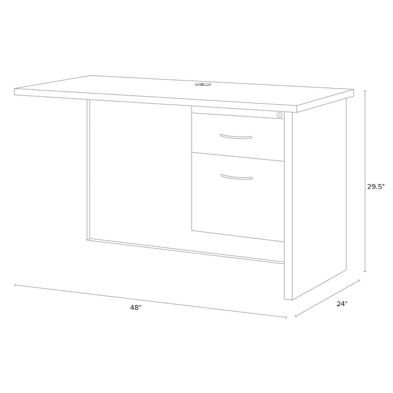 Hirsh 24D x 48W Right Hand Return for Single Pedestal Desk, Black / Walnut