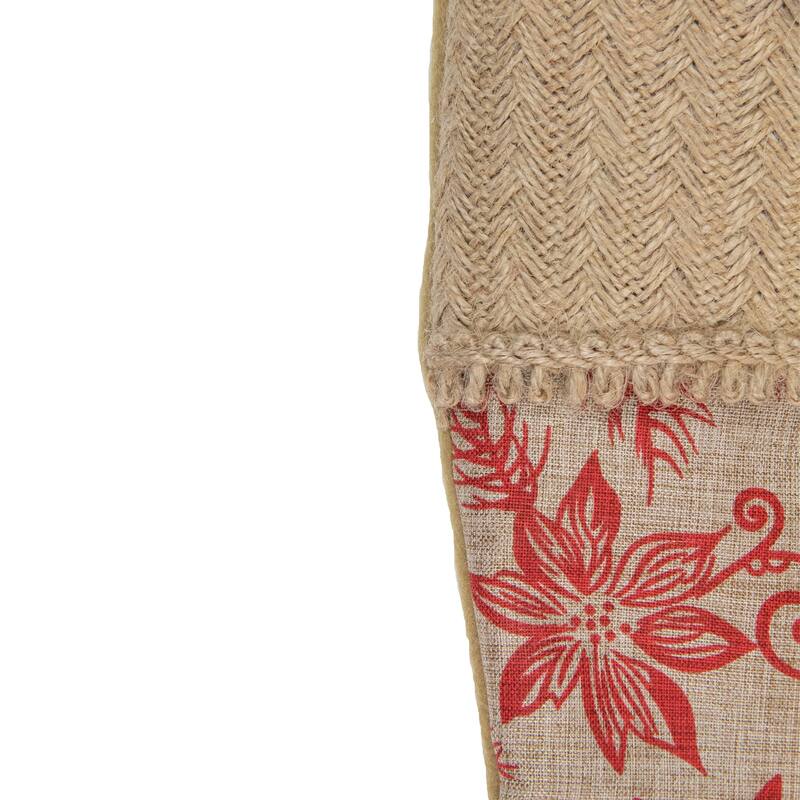 20" Tan and Red Rustic Burlap Poinsettia Christmas Stocking