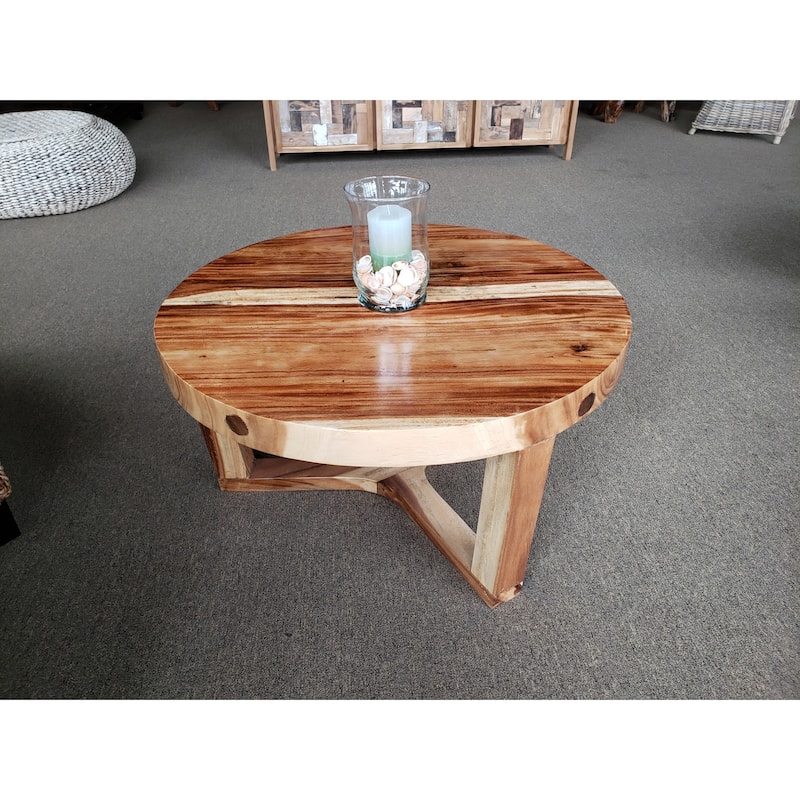 Chic Teak Suar Live Edge Round Coffee Table - 32 inch