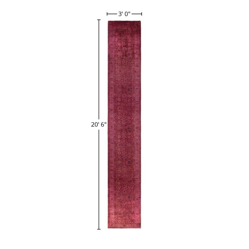 Overdyed One-of-a-Kind Hand-Knotted Area Rug - Red - 3' 0" x 20' 6"