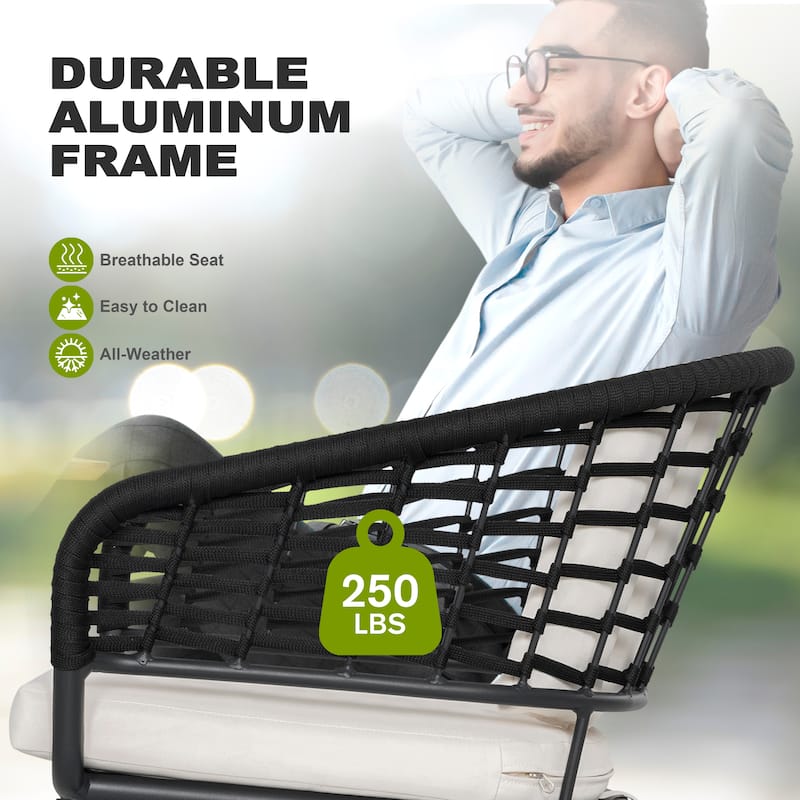 Outdoor Aluminum Dining Set with Powder-Coated Frame, Beige