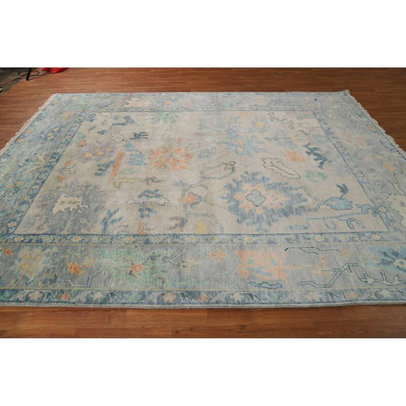 All-Over Oushak Indian Area Rug Hand-Knotted Wool Carpet - 7'10"x 10'0"