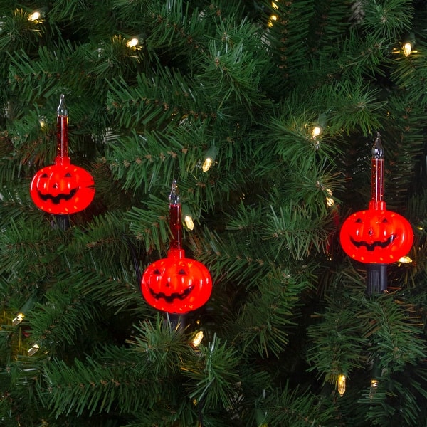 slide 2 of 3, Jack-O-Lantern Halloween Bubble Light Set - Orange - 9' Black Wire - 10ct