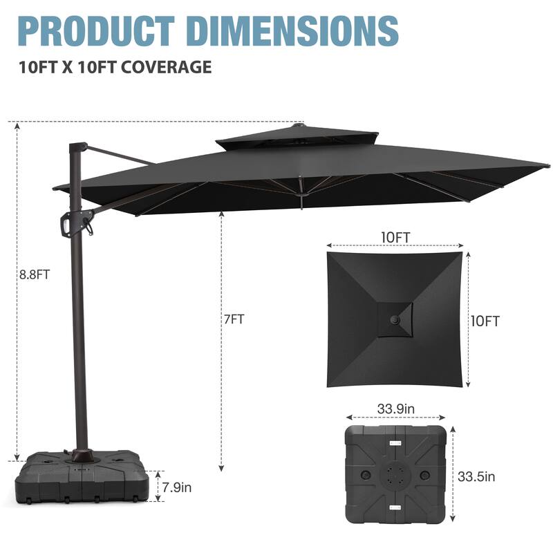 VredHom Patio Outdoor 11 x 11 FT Cantilever-Offset Umbrella with HDPE Base