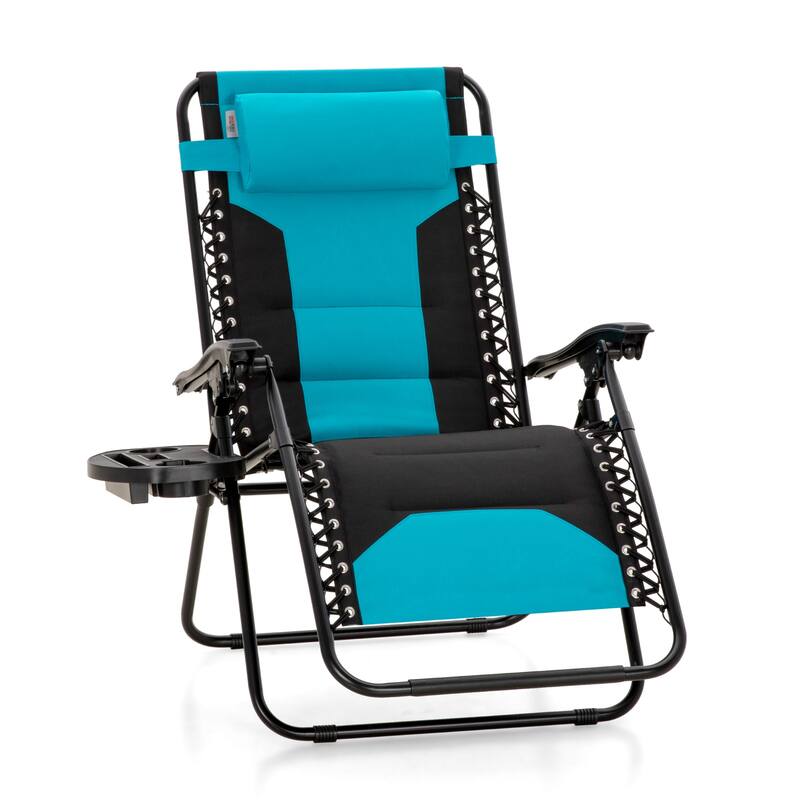 MAISON ARTS 2 XL Zero Gravity Recliners Padded Folding Lounge Chairs with Cup Holder - Aqua Blue
