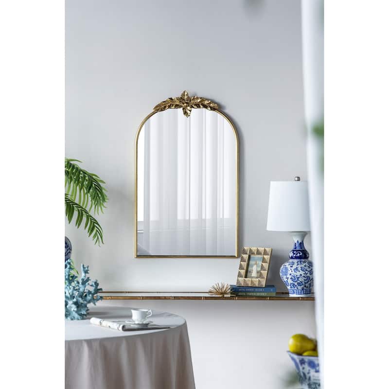 Arched Wall Mirror with Gold Metal Frame