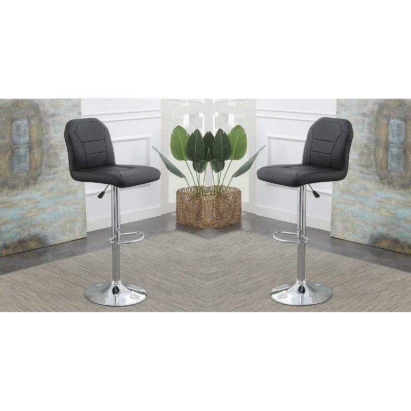 Adjustable Bar stool Chair Black Faux Leather Clean Lines Seat Chrome Base Modern Set of 2 Chairs / Bar Stool Dining Kitchen