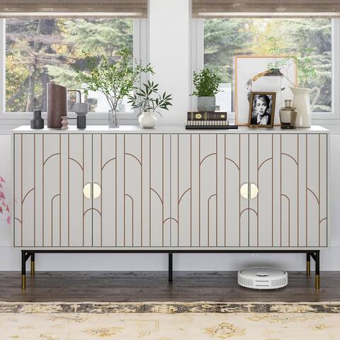 63" Grey Buffet Storage Sideboard Multi-purpose Storage Cabinet Server