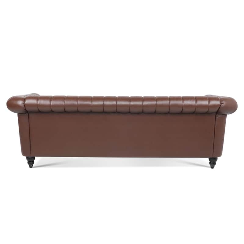 PU Rolled Arm Chesterfield Sofa 84" Three Seater Sofa for Living Room