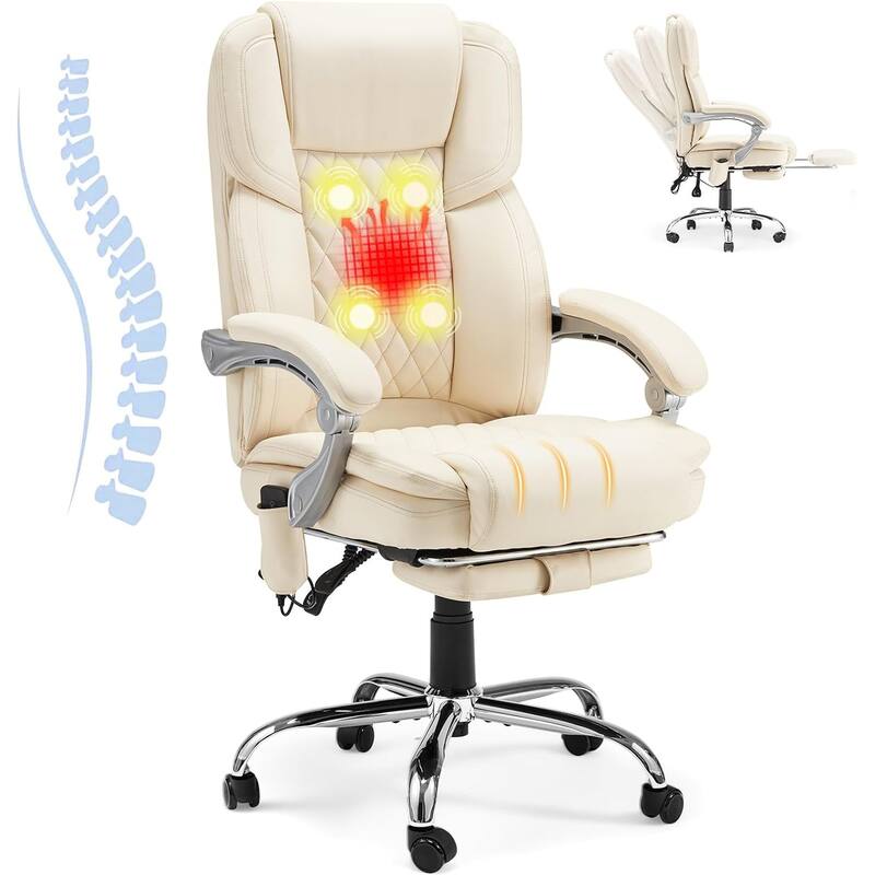 EROMMY Ergonomic Heated Massage Office Chair with Lumbar Support, Reclining Backrest, 2/4/6-Point Massage
