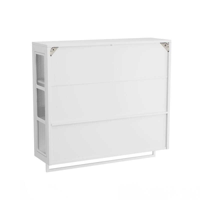 Bathroom Wall Cabinet, 3-Door Wooden Wall Cabinet with Open and Hidden Storage Space, Medicine Cabinet with Glass Door