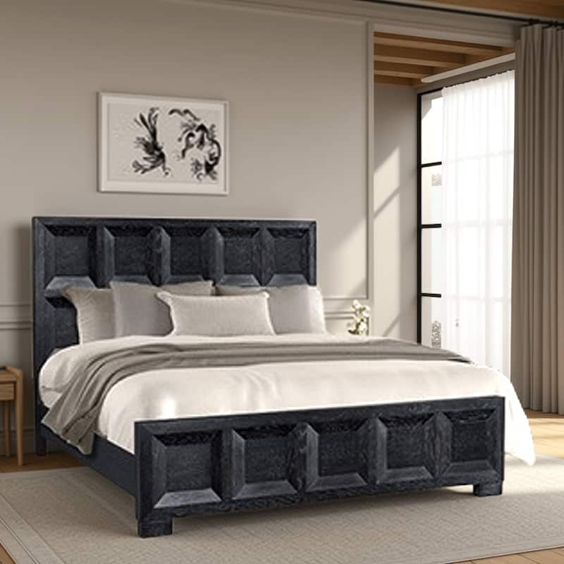 Kizie King Bed, Classic Recessed Panel, Weathered Black Solid Wood