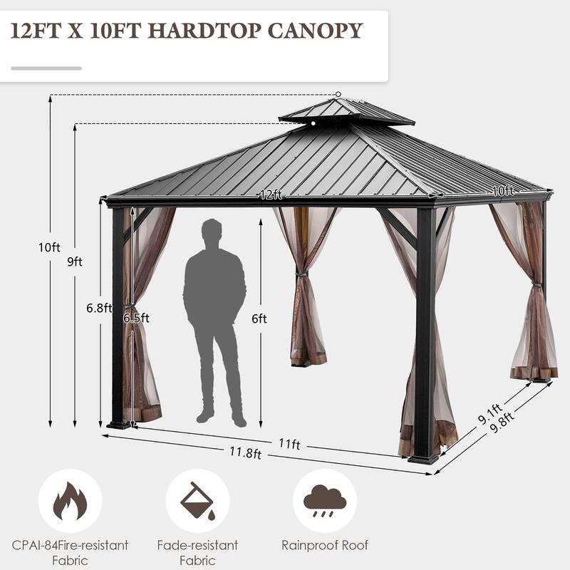 Costway 12ft x 10ft Hardtop Gazebo 2-tier Outdoor Galvanized Steel - See details