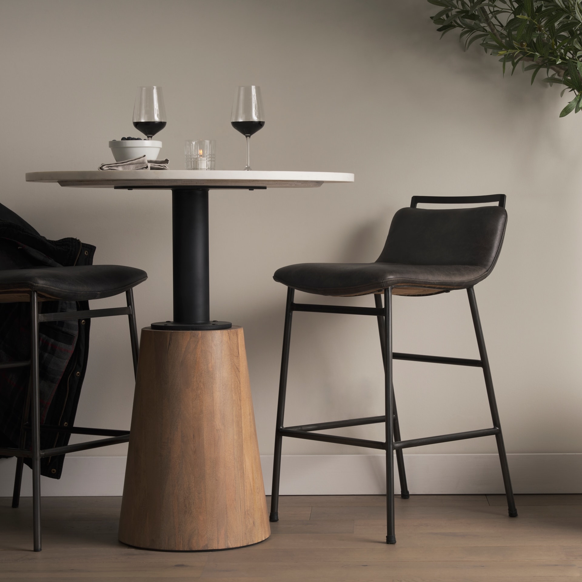 Mercana Maxwell Light Brown Solid Wood and Gold Metal Bistro Table