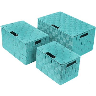 Weave Stackable Basket Set, 3 Pieces - Aqua