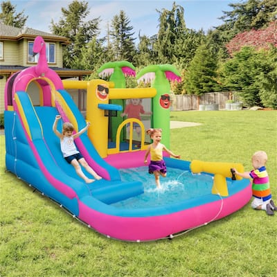 Inflatable Bounce Castle with Long Water Slide and 735W Blower - 15FT