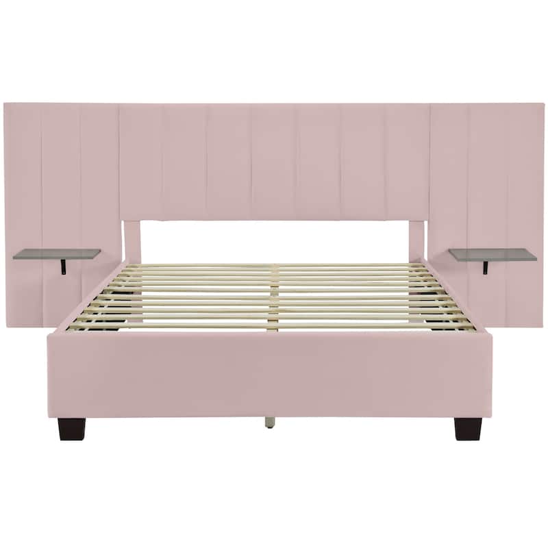 Queen Size Modern Velvet Bed with Large Headboard