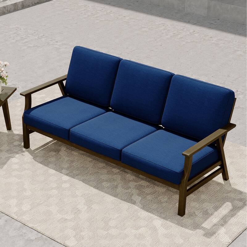 Modern Wood Cushioned 5-Piece Outdoor Patio Conversation Set