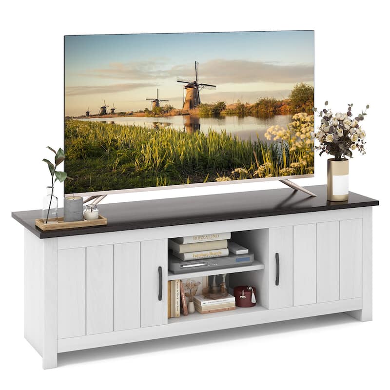 Gymax Farmhouse TV Stand for TVs up to 65'' Media Console Center w/ - White& Dark Brown