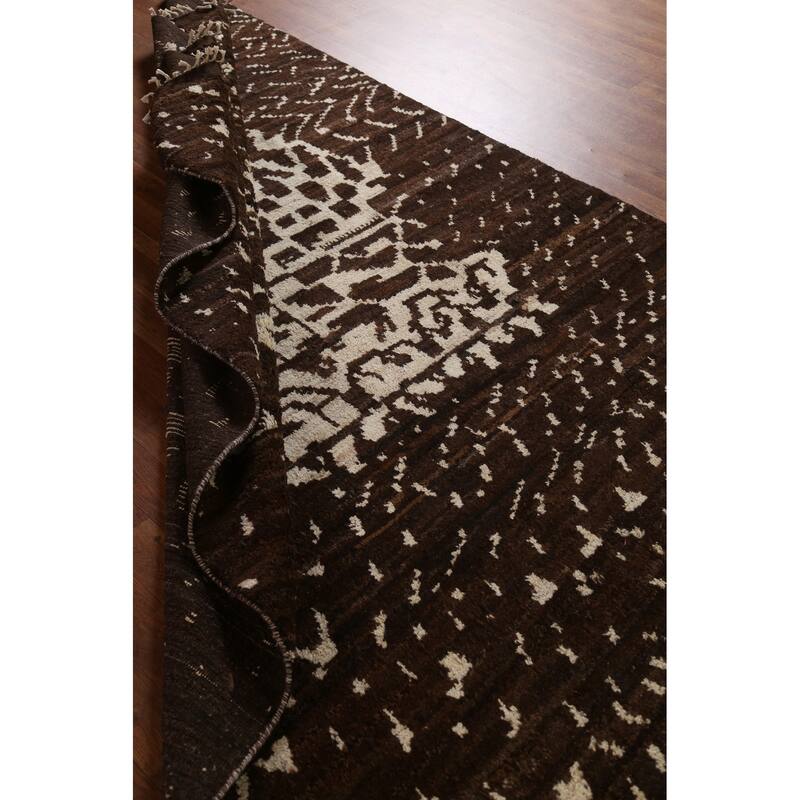 Hand Knotted Oriental 100% Wool Carpet Tribal Tribal Brown Moroccan Area Rug - 8' 2'' X 5' 7''