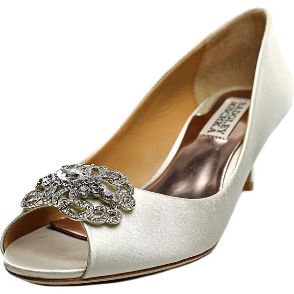 Badgley Mischka Sensation Women Peep-Toe Canvas Ivory Heels