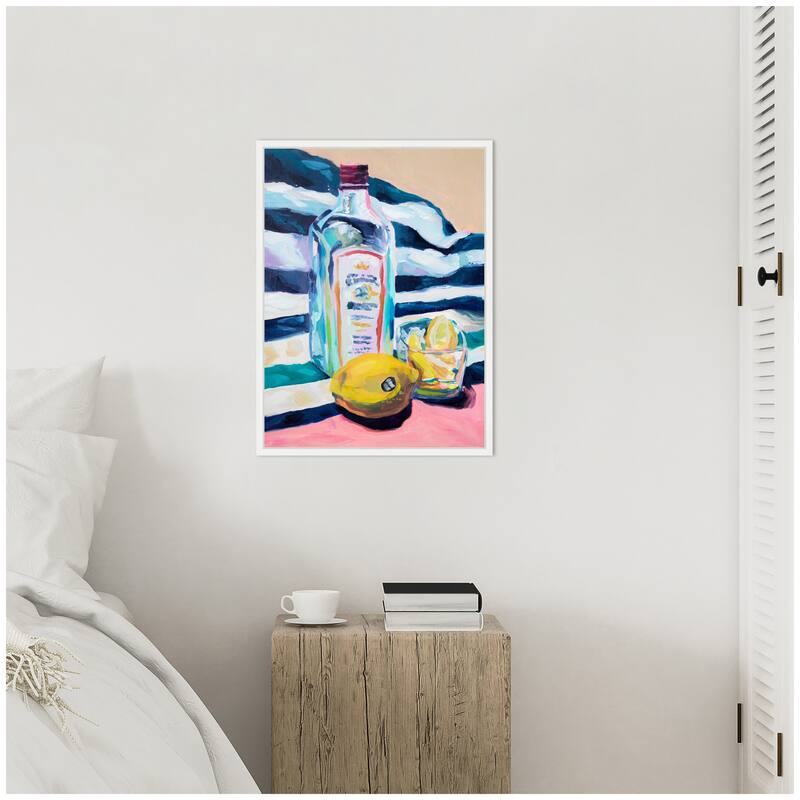 Kate and Laurel Sylvie Lemons and Gin Framed Canvas by Rachel Christopoulos