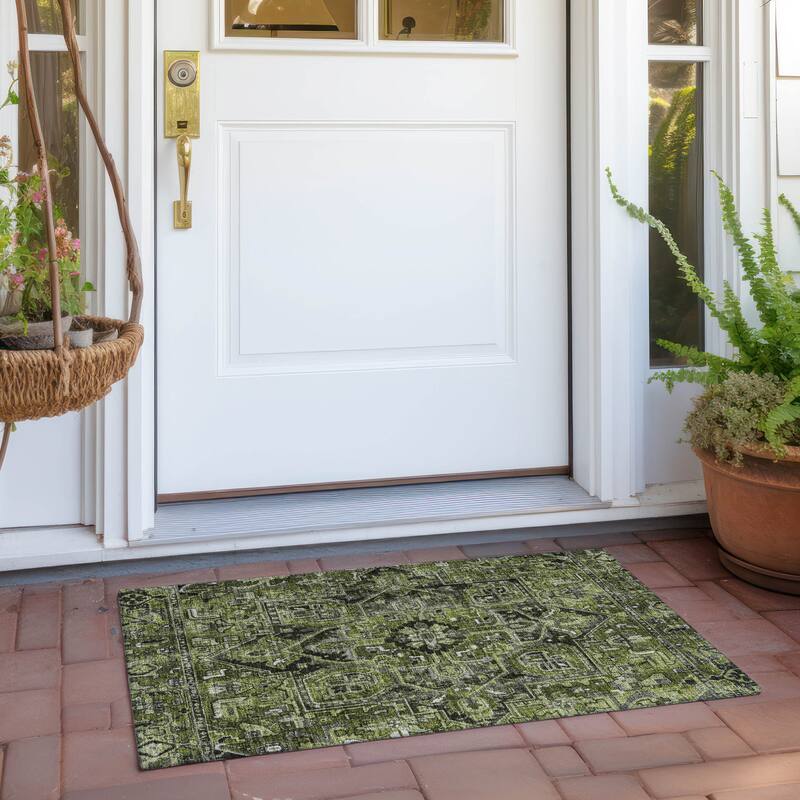 Machine Washable Indoor/ Outdoor Traditional Boho Chantille Rug