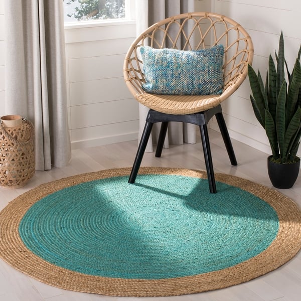 slide 2 of 68, SAFAVIEH Handmade Natural Fiber Charlyne Bordered Round Jute Rug 10' Round - Teal/Natural