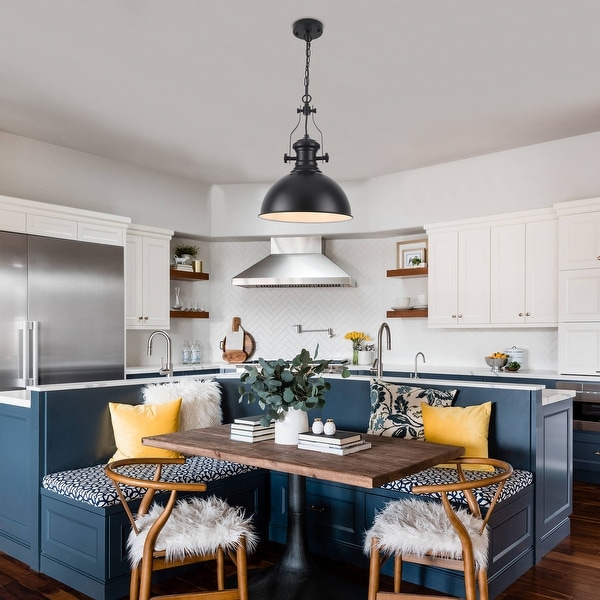 60 Watt 1 Light Black Shaded Pendant Light with Dome Shade Semi Flush Mount Chandelier for Dining Room Living Room Kitchen On Sale Bed Bath Beyond 40334191