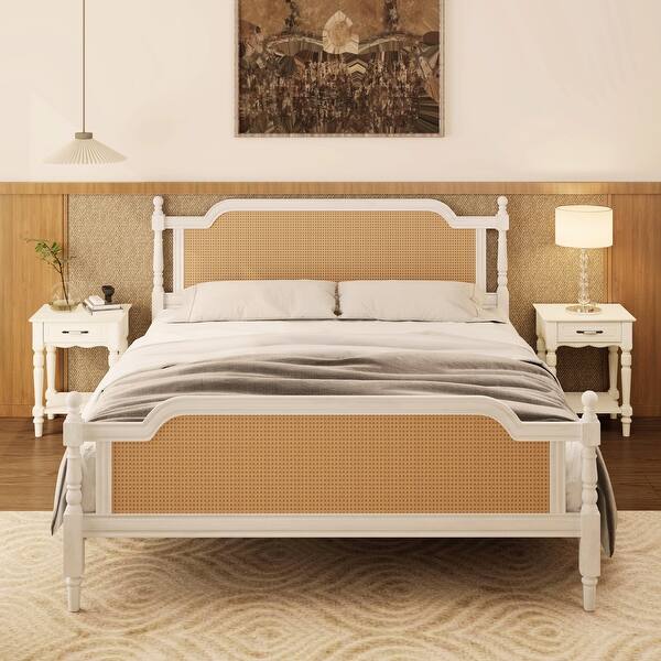 slide 2 of 19, French Provincial Design Queen Size Traditional Rattan Bed Frame White
