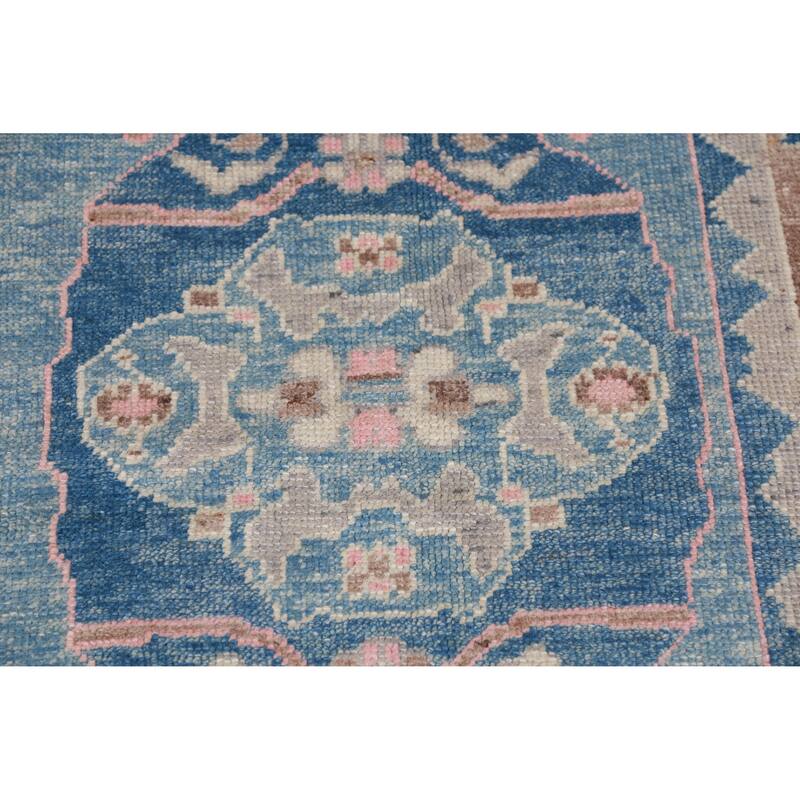 Hand Knotted Oriental 100% Wool Carpet Transitional Geometric Navy Blue & Blues Oushak Area Rug - 12' 1'' X 9' 5''