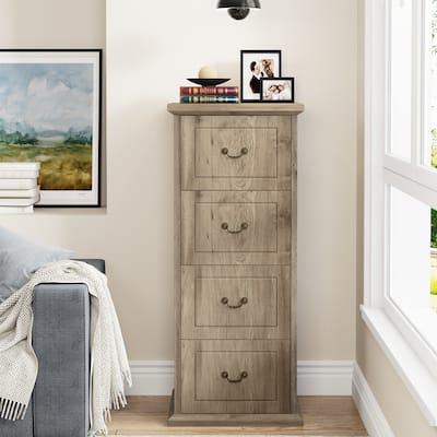 4-Drawers Vertical Storage Cabinet, Tall Dresser Cabinet, Wood Freestanding Floor Storage Cabinet