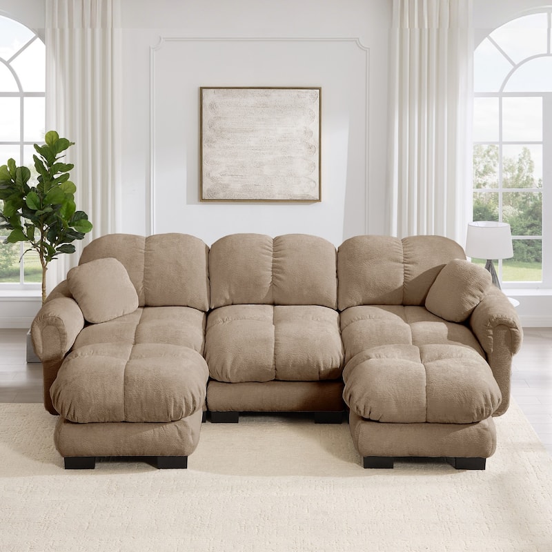 103.9" Modular Chenille Sectional Sofa with Pillows and Quilted Cushions
