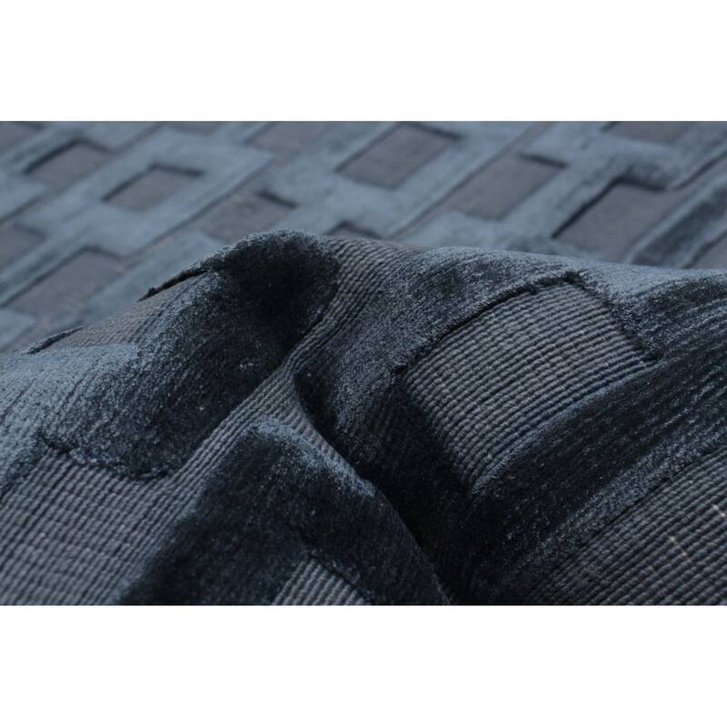 ECARPETGALLERY Hand Loomed Shimmer Navy Viscose Rug - 8'2 x 10'1