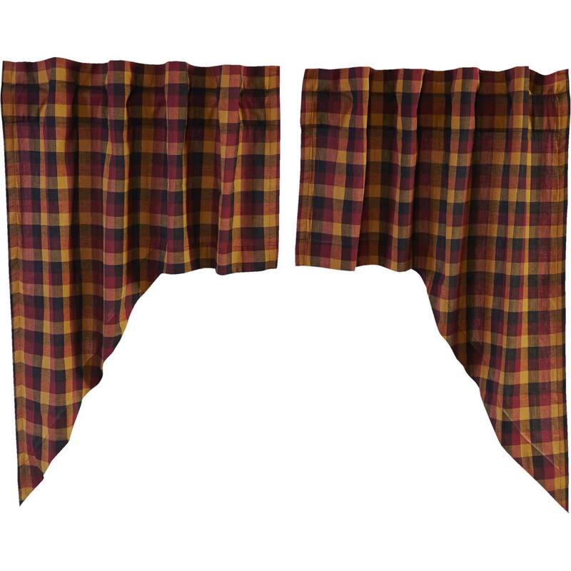 Red Primitive Curtains Heritage Farms Swag Pair Cotton Plaid - Swag 36x36x16