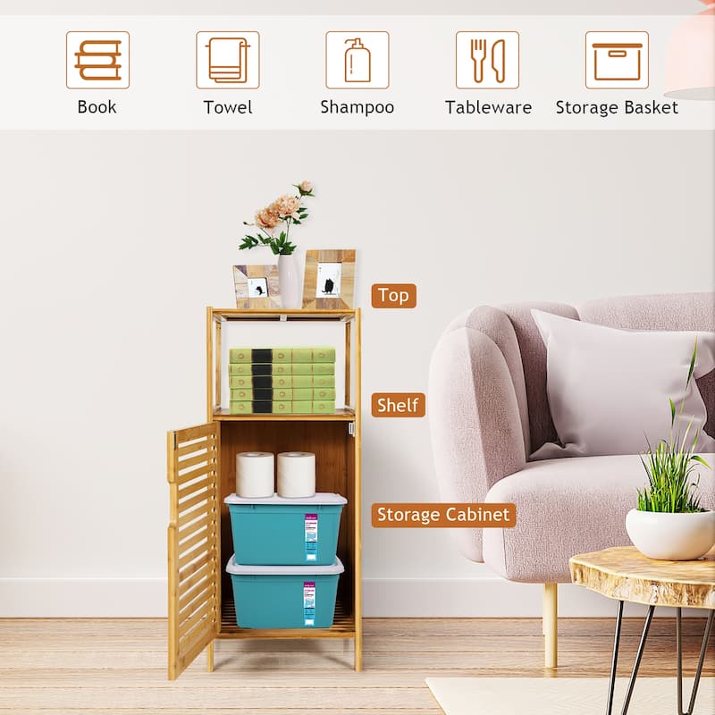 Costway Bamboo Bathroom Storage Floor Cabinet w/Door and Shelf Corner