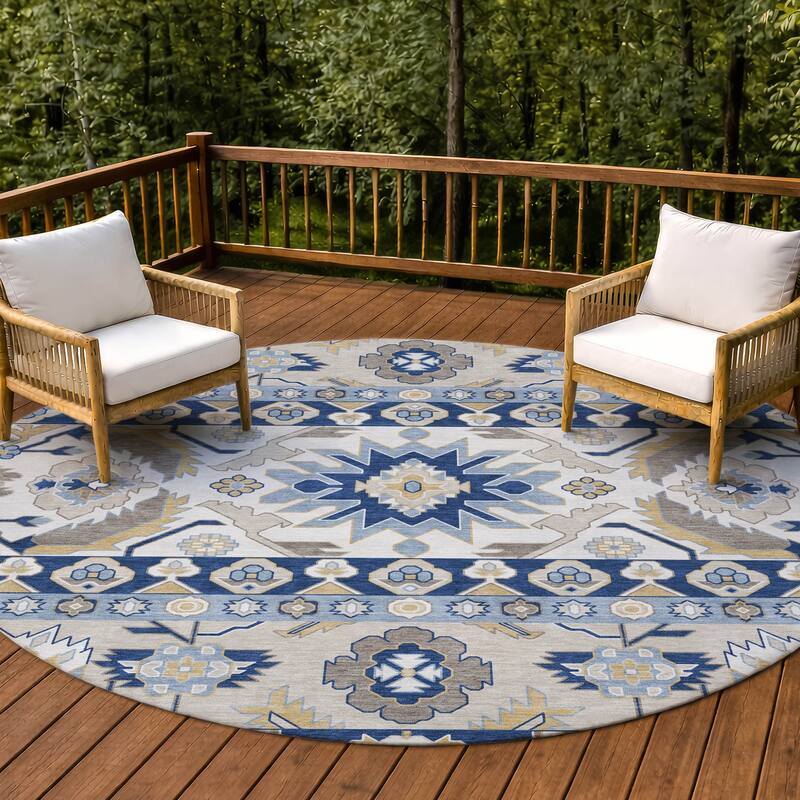 Machine Washable Indoor/ Outdoor Traditional Aspen Chantille Rug - Navy - 8' x 8'