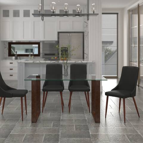 5pc Modern Dining Set - Walnut Table with Black Chair