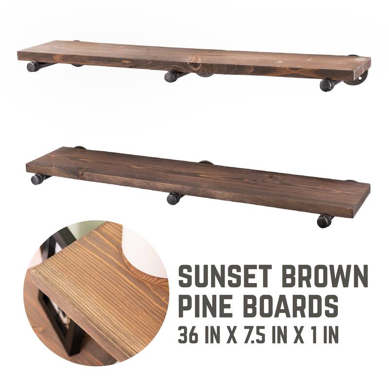 Restore Wood 36 in. Wall Shelf Straight Steel Pipe Brackets, Set of 2