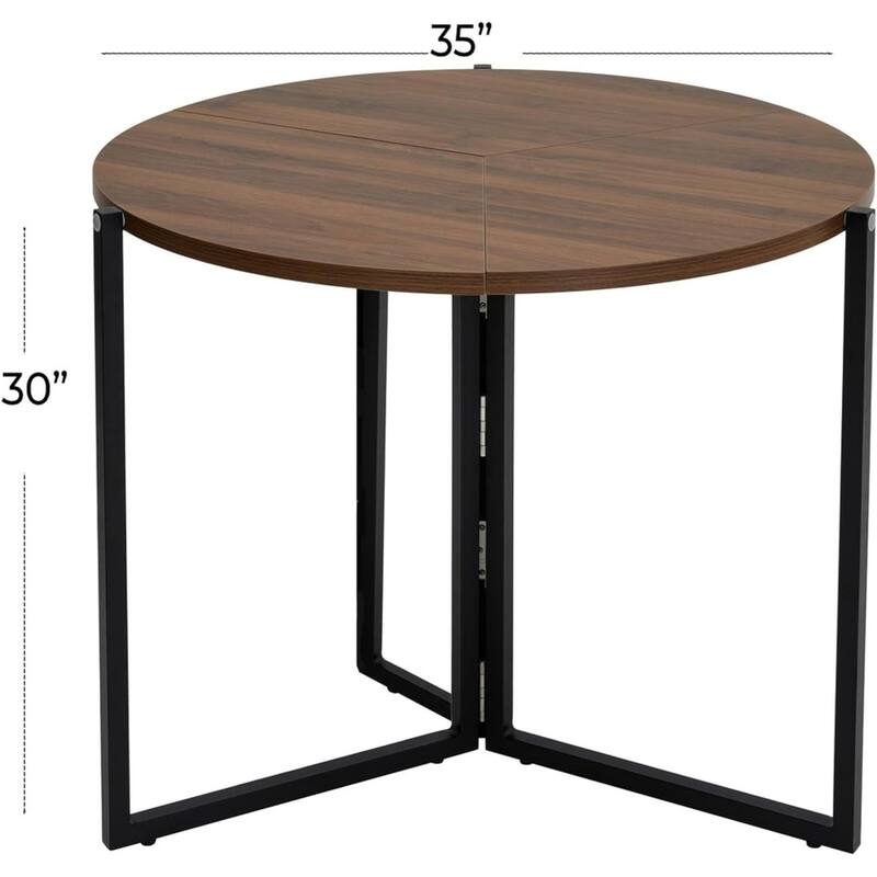 Walnut Foldable Round Trifold Table 35" Space-Saving Multi-Use