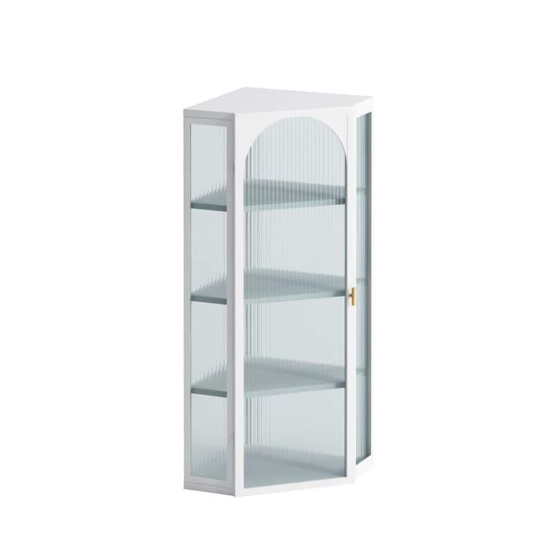 Glass Door Wall Mounted Corner Cabinet with Four-tier Storage