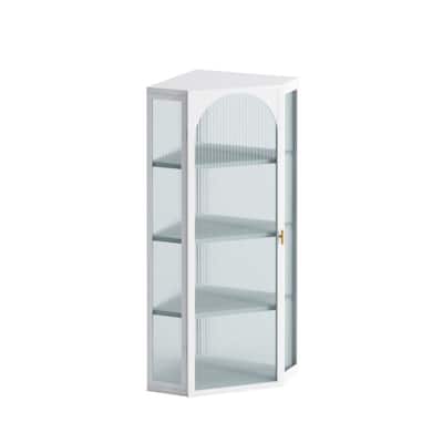 Glass Door Wall Mounted Corner Cabinet with Four-tier Storage
