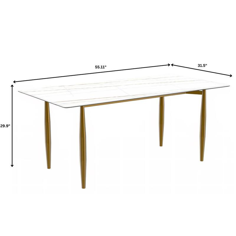 Zinti Rectangular Dining Table with Sintered Stone/Glass Top and Steel Legs
