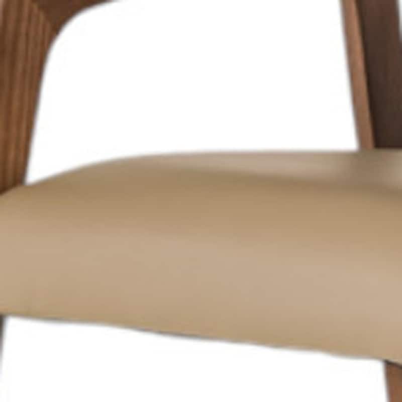 31"Tall Contemporary Dining Armchair in Taupe Faux Leather with Curved Wood Back and Brown Wood Legs - 31"H x 21"W x 24"D
