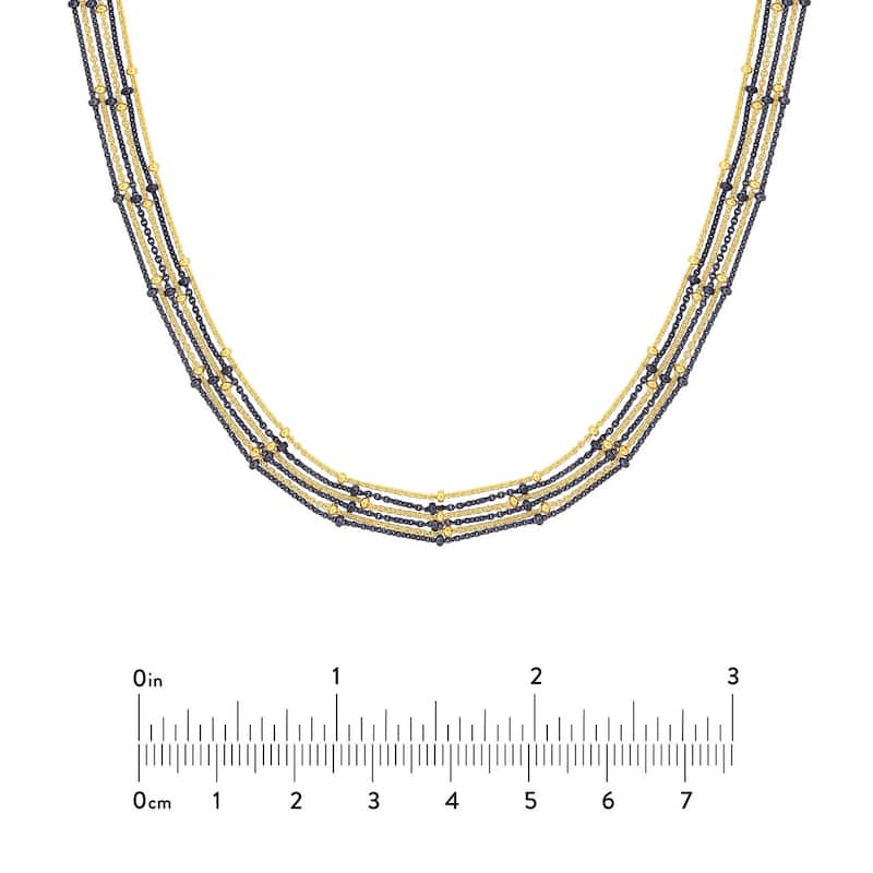 Curata 925 Sterling Silver 18" Black and Yellow 6 Strand Adjustable Saturn Chain Necklace
