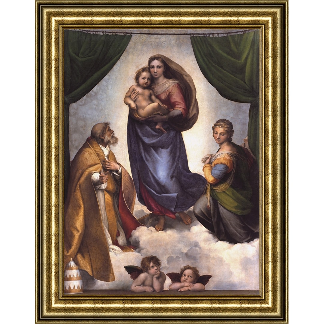 The Sistine Madonna by Raffaello Sanzio da Urbino Giclee Print Oil Painting  Gold Frame Size 23\, image size:1080x1080