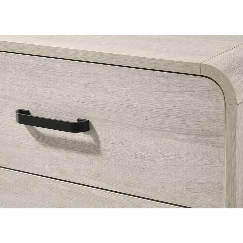 Contemporary White Nightstand with Two Drawers, Rounded Edges, Antique White Finish