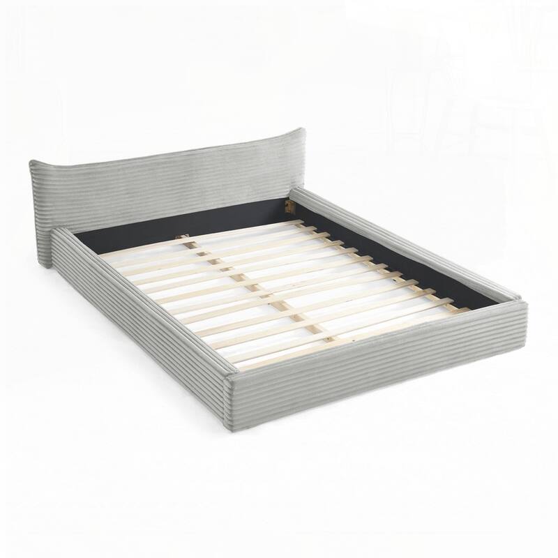 Grounded Platform Bed with Decorative Curved Headboard and Solid Wood Frame - Dark Gray - Queen