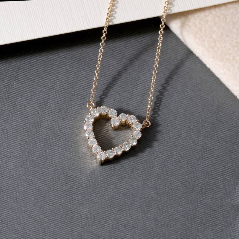 IGI Certified 14K Gold 1/2ct Diamond Open Heart Pendant Necklace for Women - Yellow